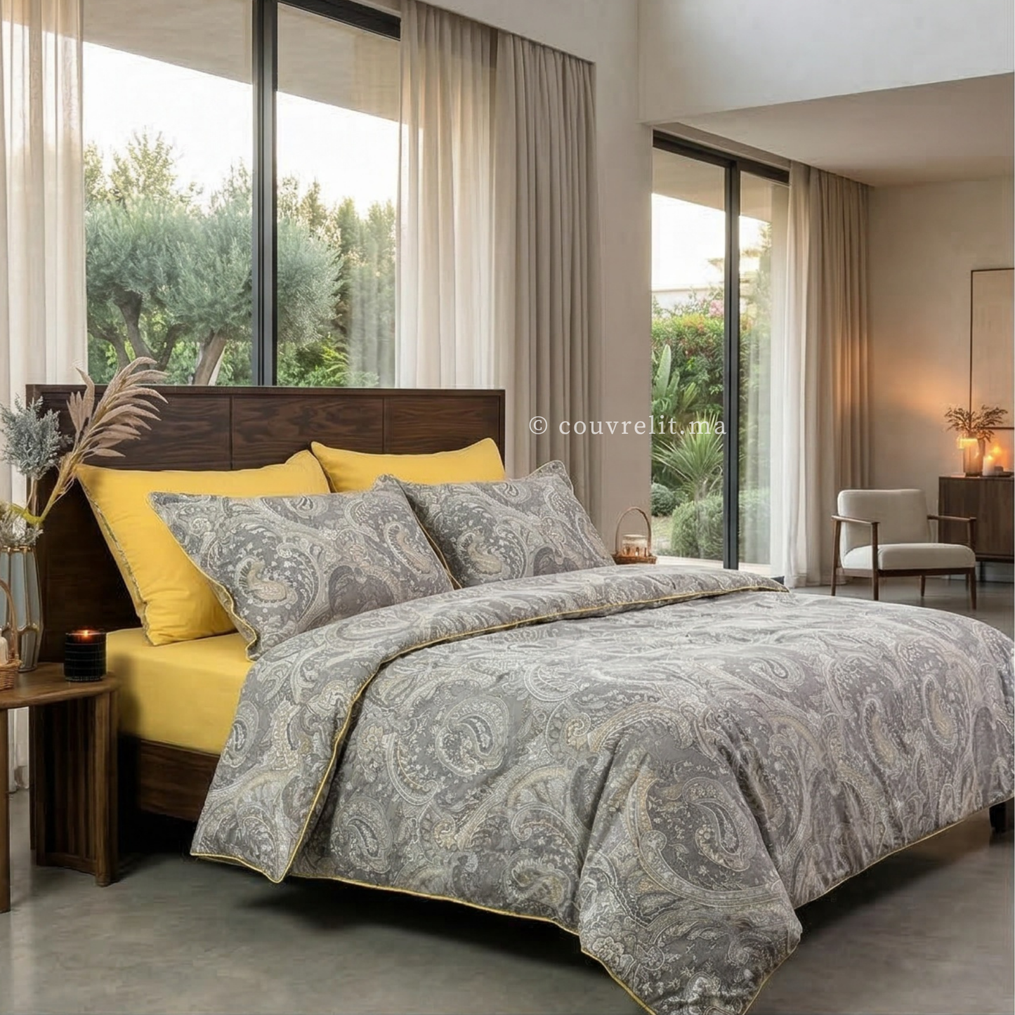 "NOUR" Ensemble housse de couette Oriental Taupe – Collection Luxe Maison, REF: CVM00326