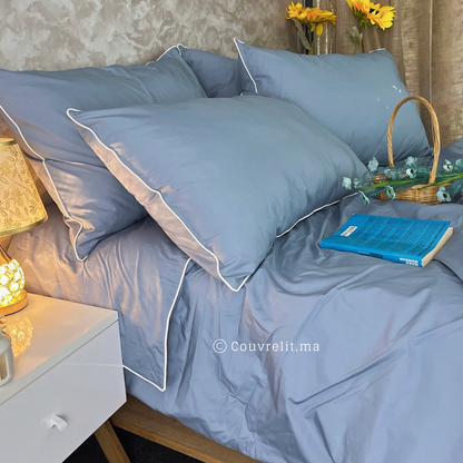 "Bleu pétrole" Ensemble Housse de couette de SATIN 100% Cotton Réf: CVP0227