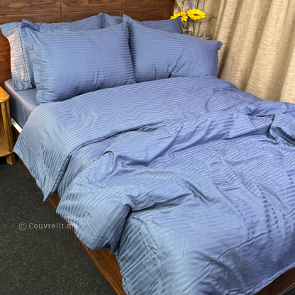 BLEU  - Ensemble Housse de couette de Satin rayé 100 % Cotton Ref: CV00285