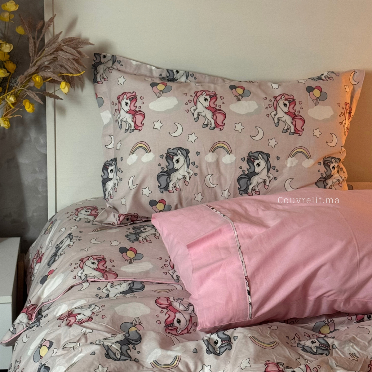 "Unicorn Rose" Couverlit pour enfant pack complet  REF: CVK00342