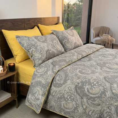 "NOUR" Ensemble housse de couette Oriental Taupe – Collection Luxe Maison, REF: CVM00326