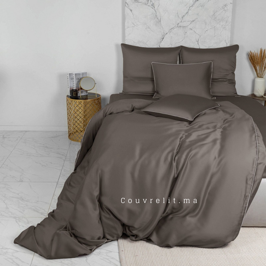 GRIS TABAC - Ensemble Housse de couette SATIN 100% Cotton Ref: CV0172