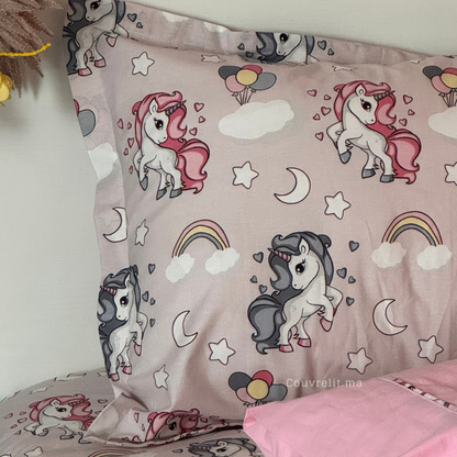 "Unicorn Rose" Couverlit pour enfant pack complet  REF: CVK00342