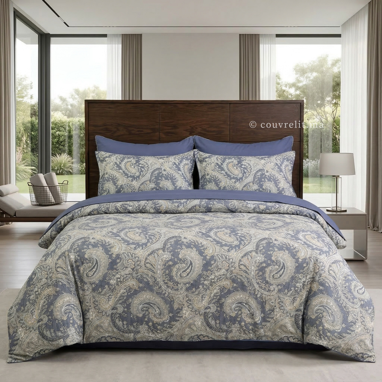"Bleu Impérial" Ensemble housse de couette Cachemire – Collection Luxe Maison REF: CVM00327