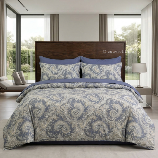 "Bleu Impérial" Ensemble housse de couette Cachemire – Collection Luxe Maison REF: CVM00327