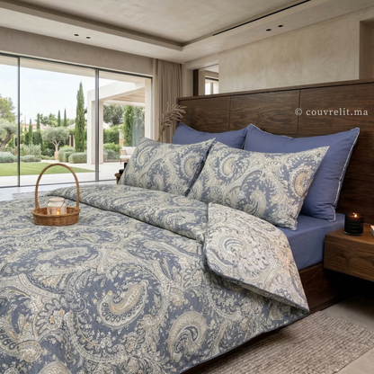 "Bleu Impérial" Ensemble housse de couette Cachemire – Collection Luxe Maison REF: CVM00327
