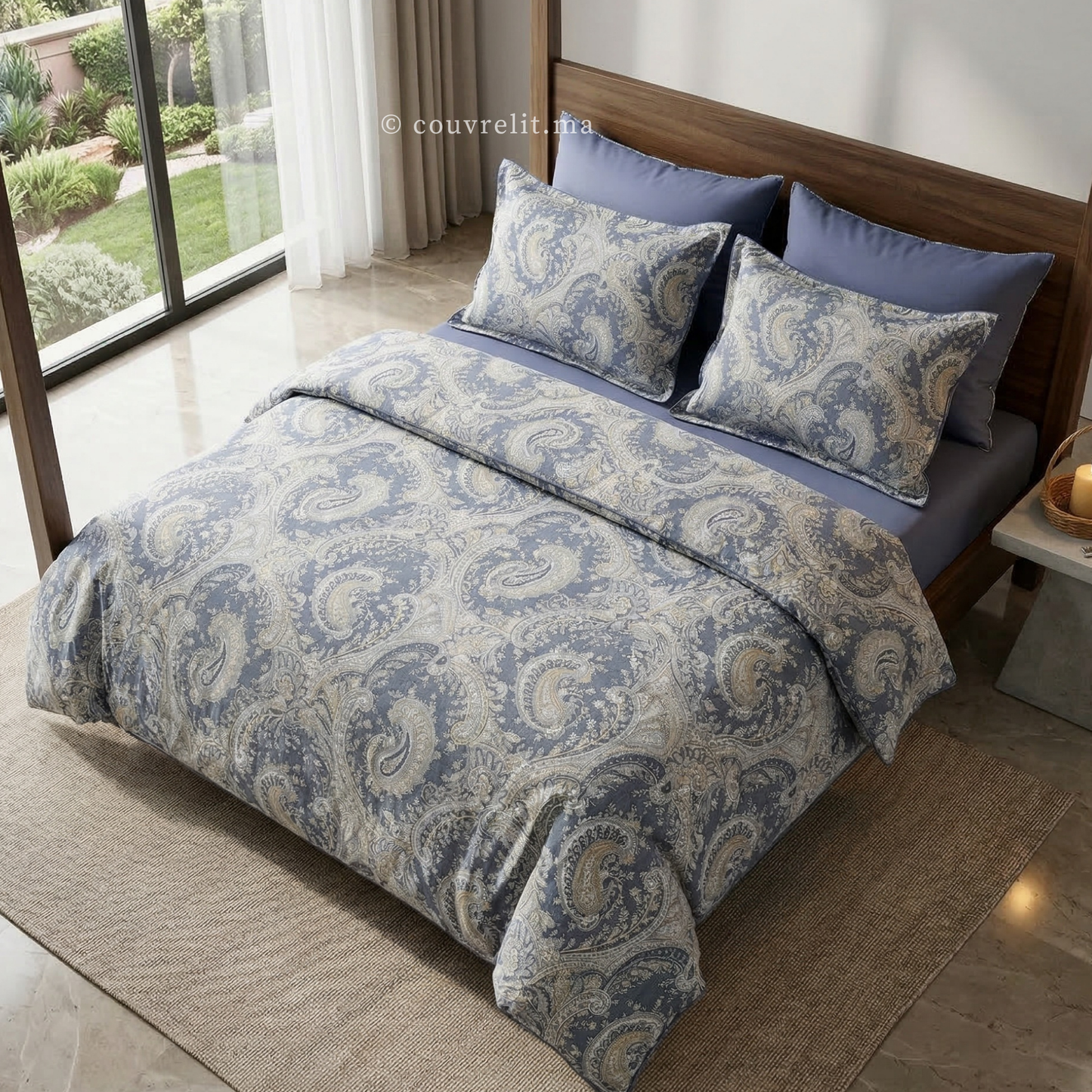 "Bleu Impérial" Ensemble housse de couette Cachemire – Collection Luxe Maison REF: CVM00327