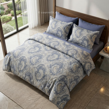 "Bleu Impérial" Ensemble housse de couette Cachemire – Collection Luxe Maison REF: CVM00327
