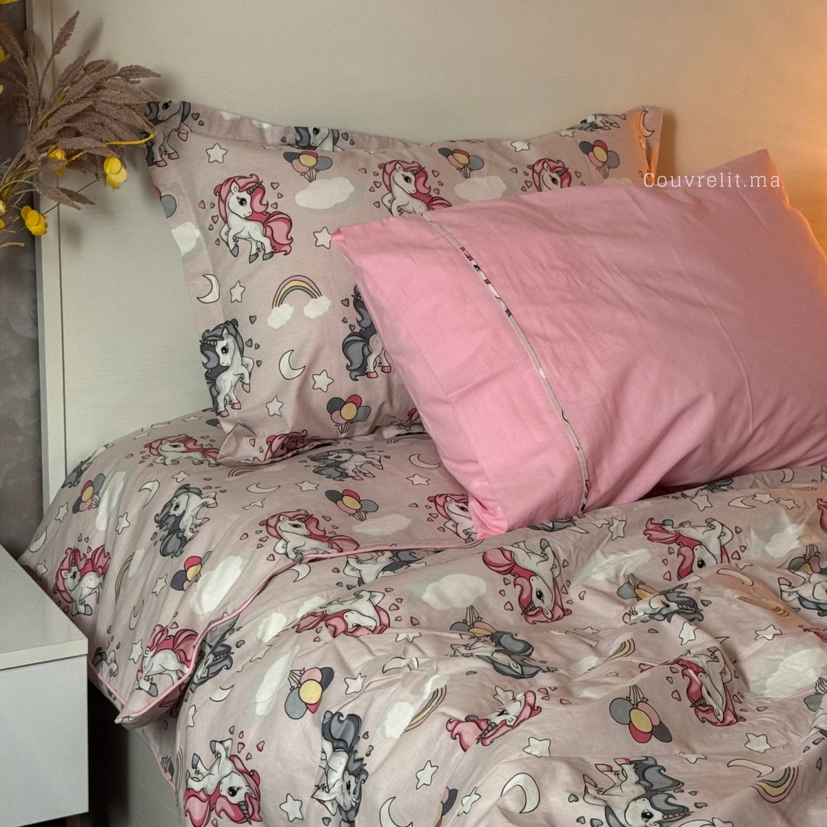 "Unicorn Rose" Couverlit pour enfant pack complet  REF: CVK00342