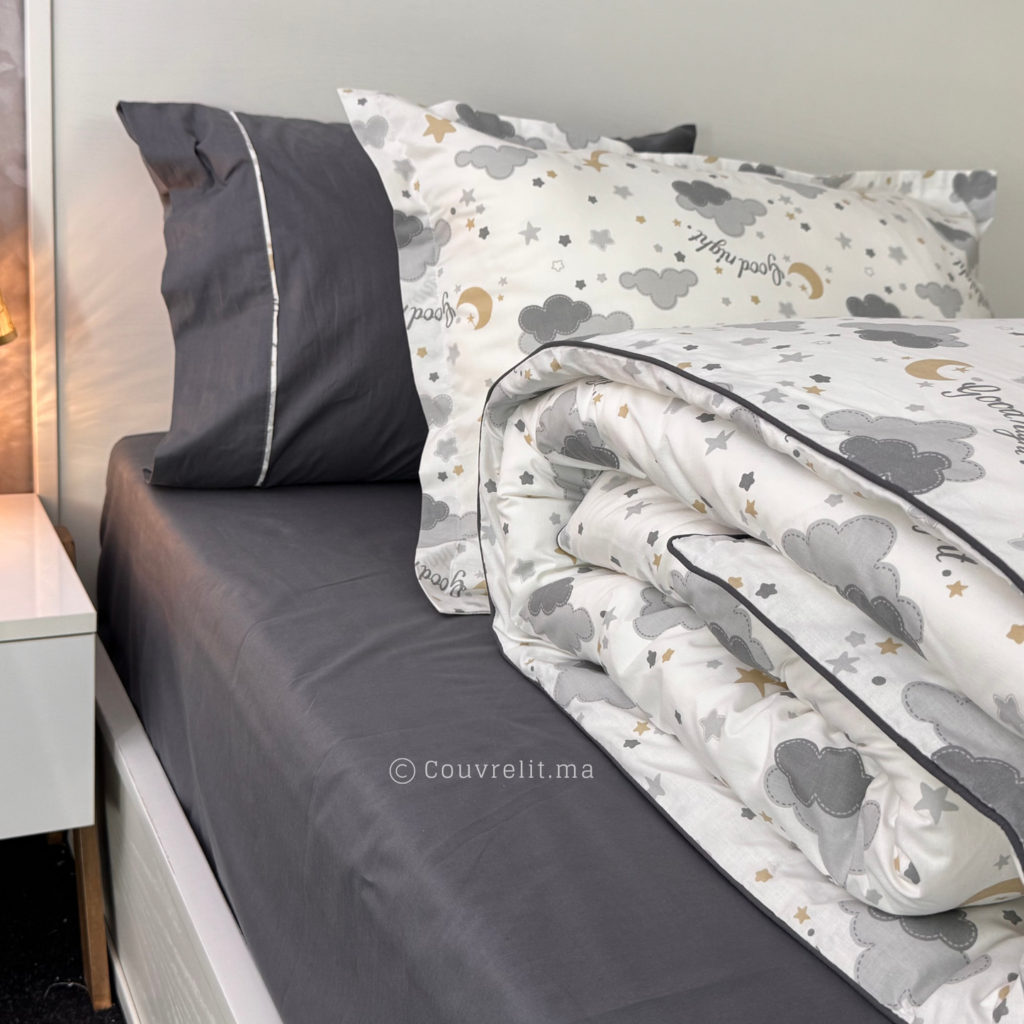 "Nuage Gris" Couverlit pour enfant pack complet  REF: CVK00291
