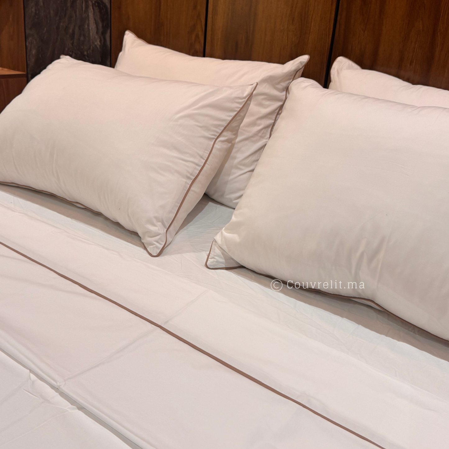 "Blanc,PASSEPOIL Taupe" Ensemble complet en 100% COTTON, REF: CVS00146