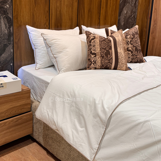 "Blanc,PASSEPOIL Taupe" Ensemble complet en 100% COTTON, REF: CVS00146