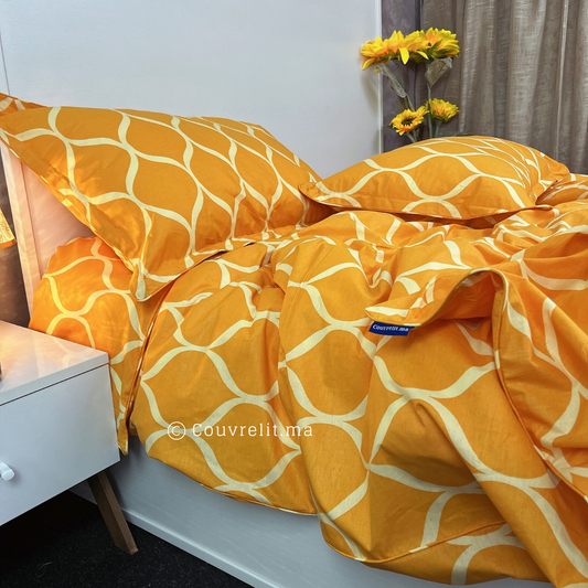 "Flots ORANGE" Ensemble Housse de Couette en 100% COTTON Ref: CVM0245