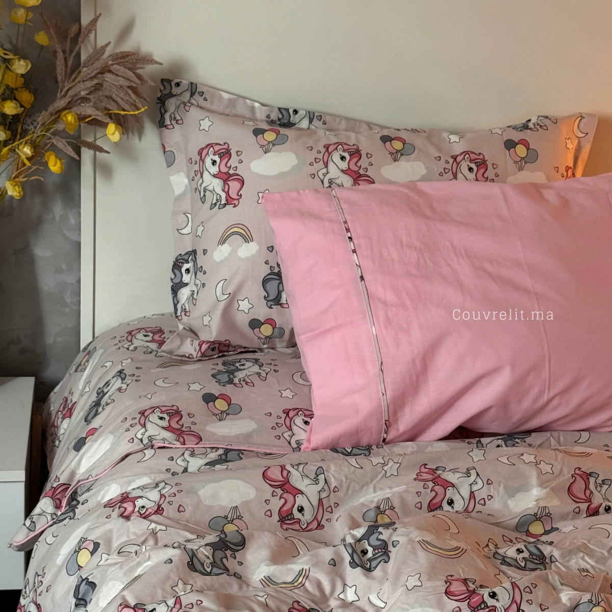 "Unicorn Rose" Couverlit pour enfant pack complet  REF: CVK00342