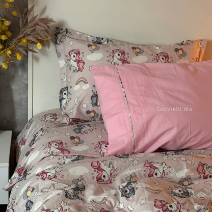 "Unicorn Rose" Couverlit pour enfant pack complet  REF: CVK00342