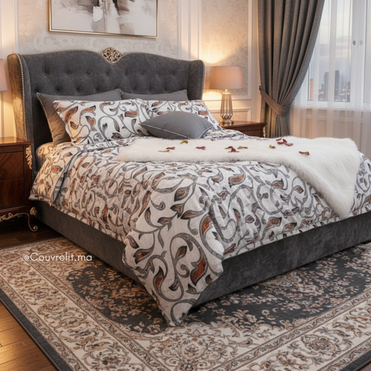"Graphite Arabesque" Ensemble parure Satin motif 100% coton  REF: SAT00337