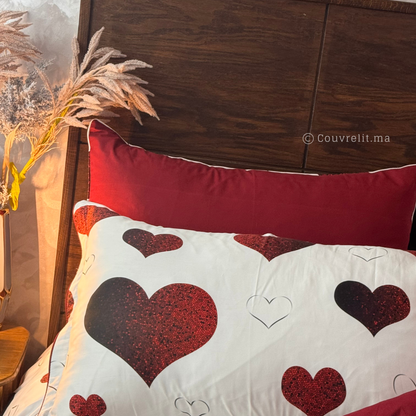 "cœurs rouge" Ensemble parure 100% coton satin REF: SAT00334