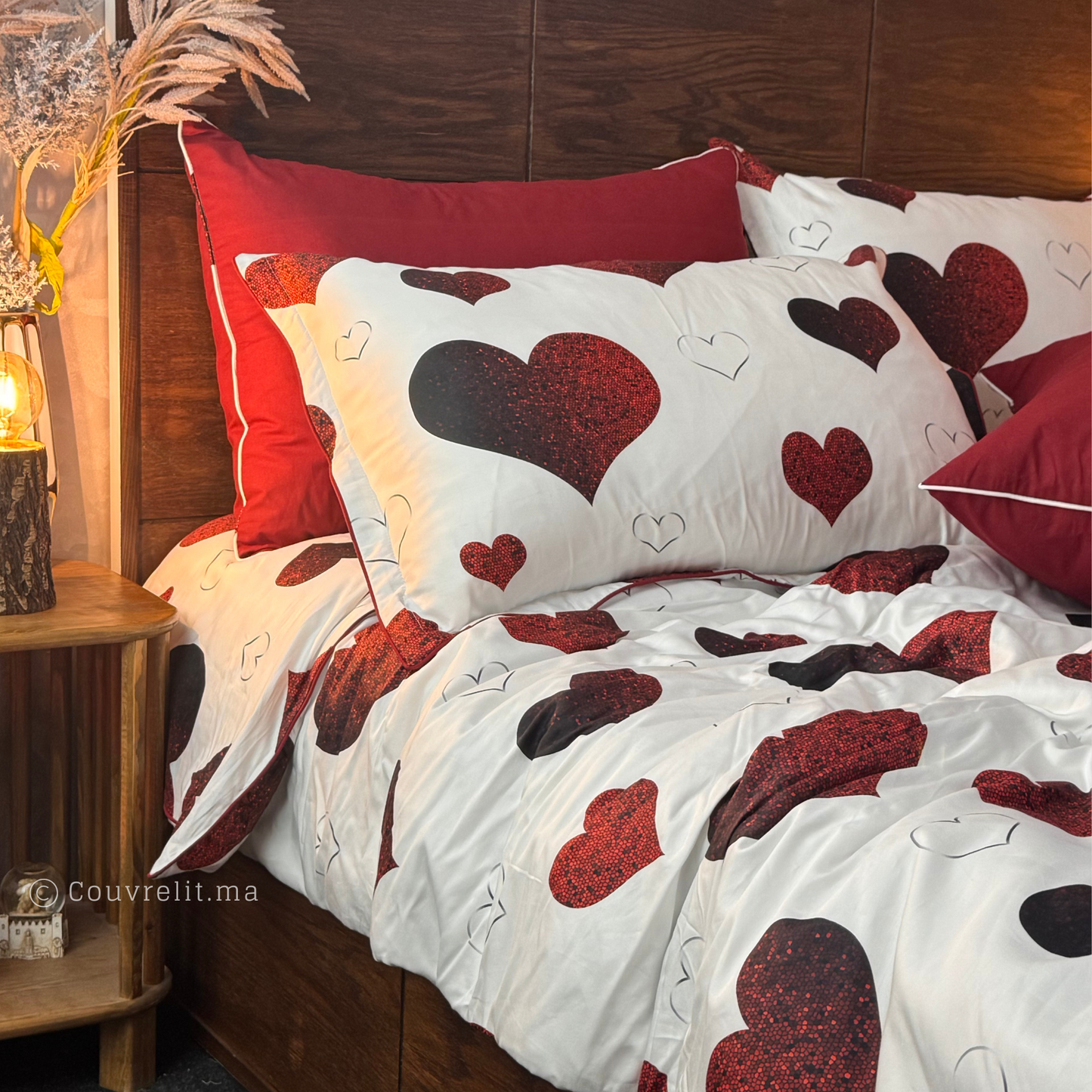 "cœurs rouge" Ensemble parure 100% coton satin REF: SAT00334