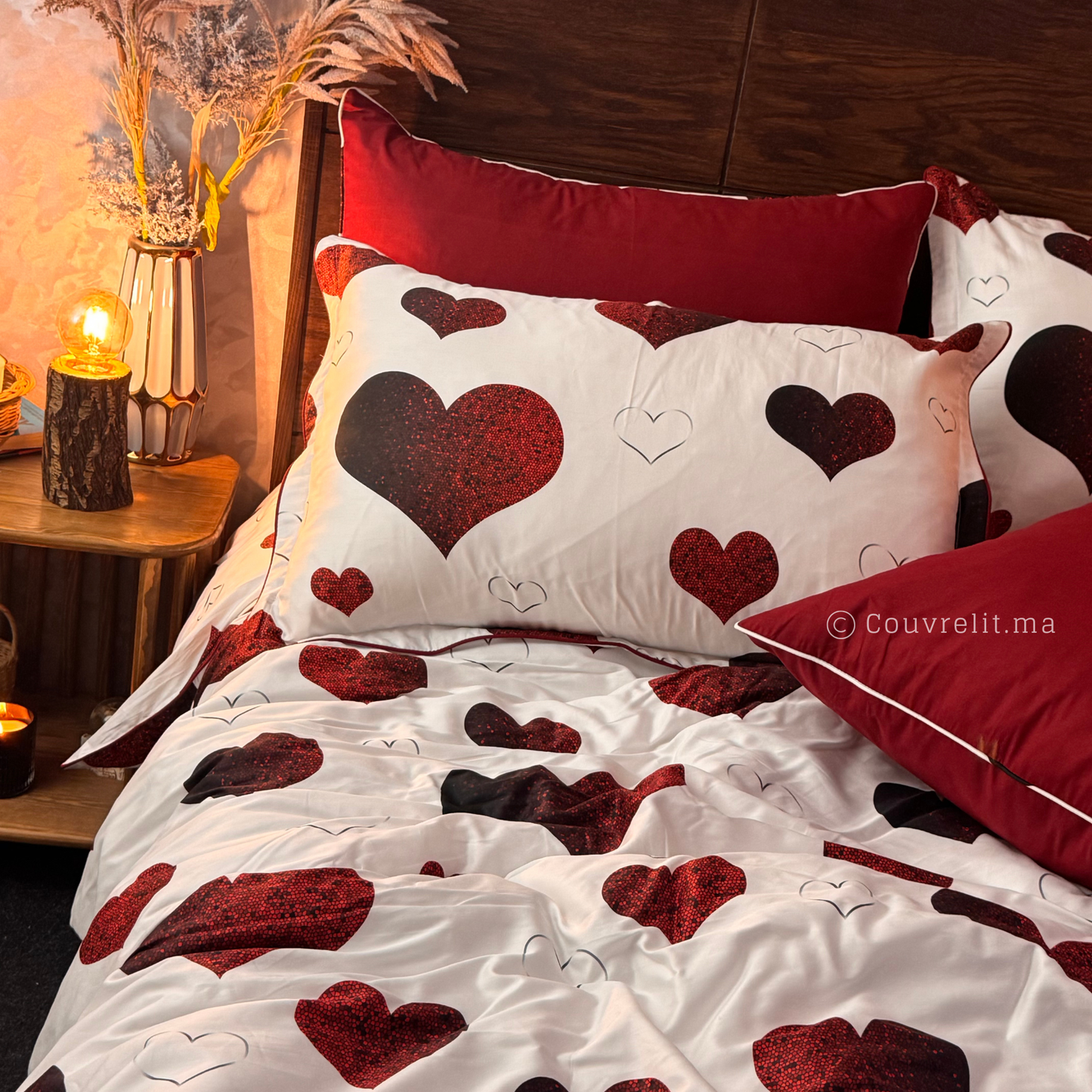 "cœurs rouge" Ensemble parure 100% coton satin REF: SAT00334