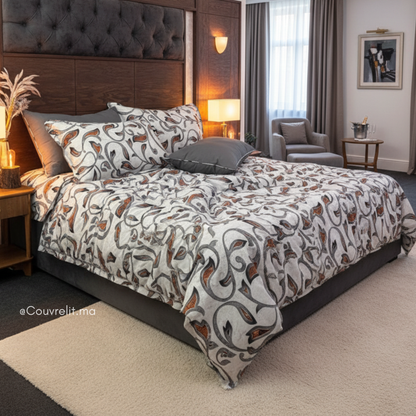 "Graphite Arabesque" Ensemble parure Satin motif 100% coton  REF: SAT00337