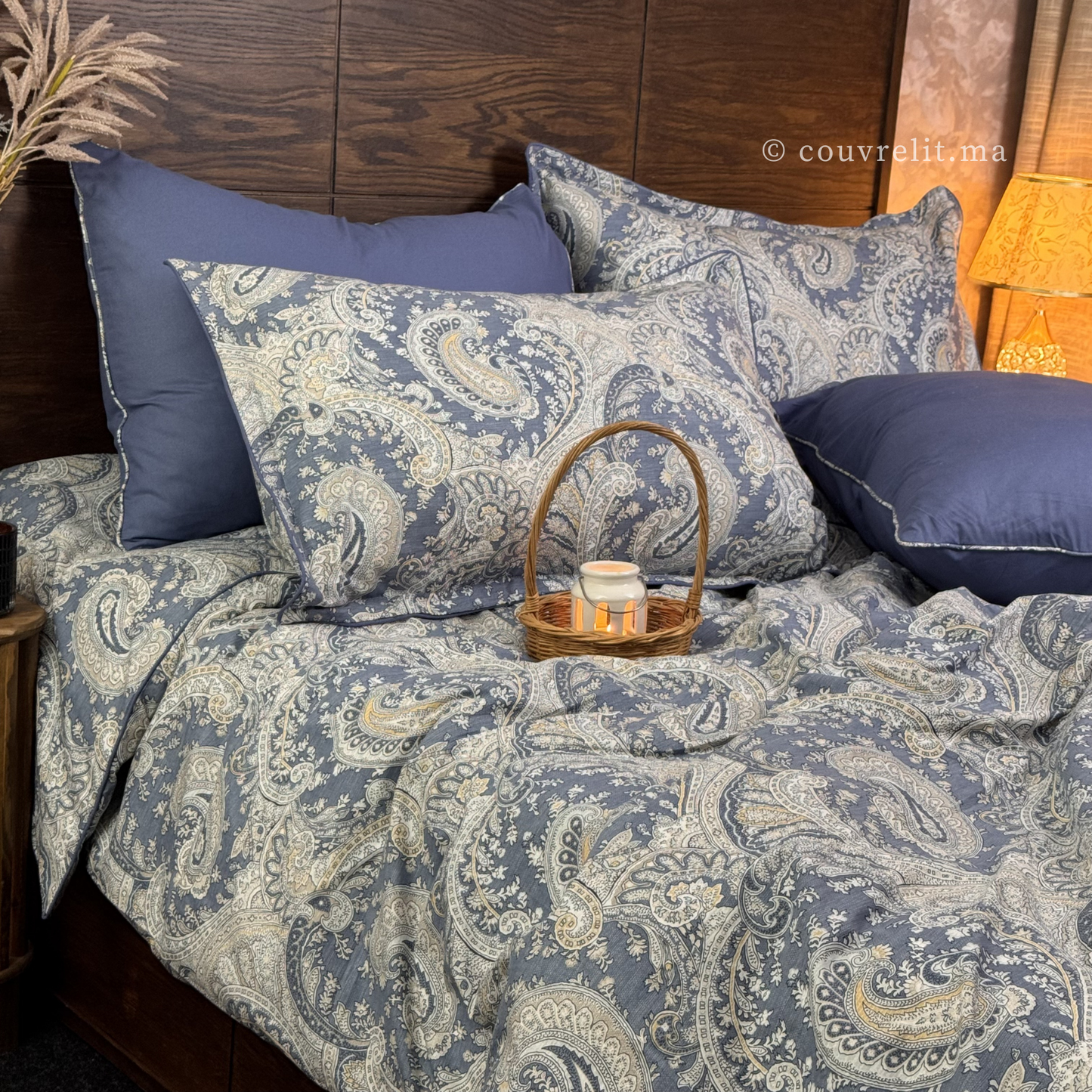 "Bleu Impérial" Ensemble housse de couette Cachemire – Collection Luxe Maison REF: CVM00327