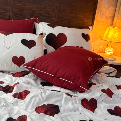 "cœurs rouge" Ensemble parure 100% coton satin REF: SAT00334
