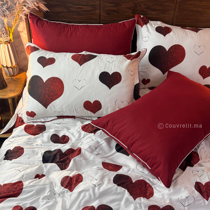 "cœurs rouge" Ensemble parure 100% coton satin REF: SAT00334