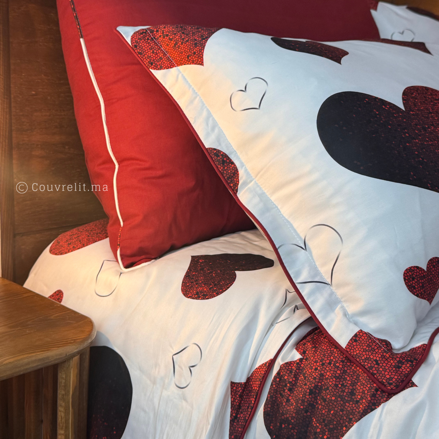 "cœurs rouge" Ensemble parure 100% coton satin REF: SAT00334