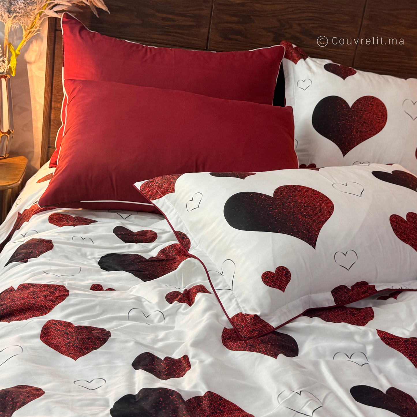 "cœurs rouge" Ensemble parure 100% coton satin REF: SAT00334