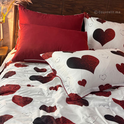 "cœurs rouge" Ensemble parure 100% coton satin REF: SAT00334