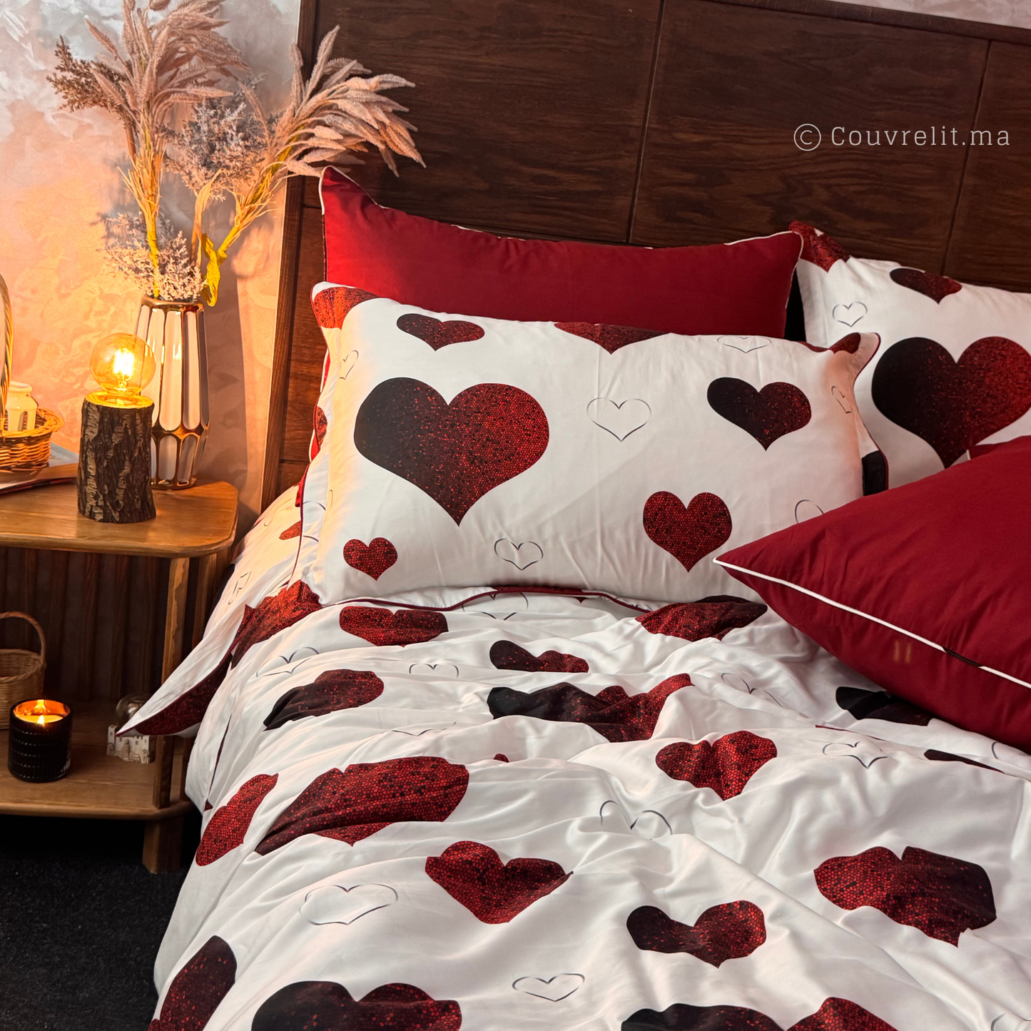 "cœurs rouge" Ensemble parure 100% coton satin REF: SAT00334