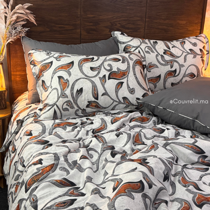 "Graphite Arabesque" Ensemble parure Satin motif 100% coton  REF: SAT00337