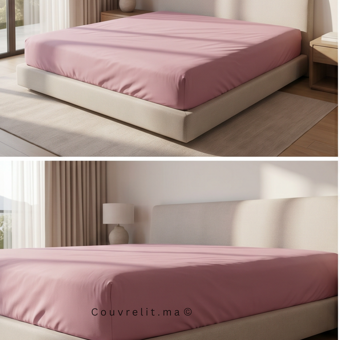 Drap Housse Sur Mesure – 100% Coton  || Mauve clair