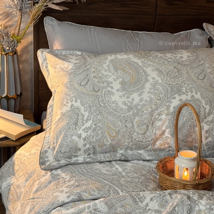 "Charme Gris" Ensemble housse de couette – Collection Luxe Maison   REF: CVM00331