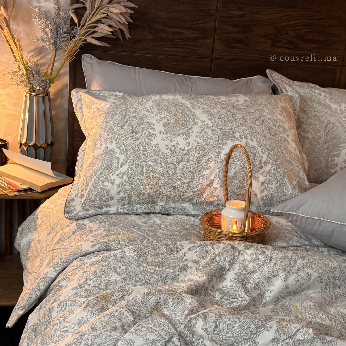 "Charme Gris" Ensemble housse de couette – Collection Luxe Maison   REF: CVM00331