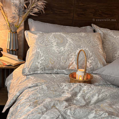 "Charme Gris" Ensemble housse de couette – Collection Luxe Maison   REF: CVM00331