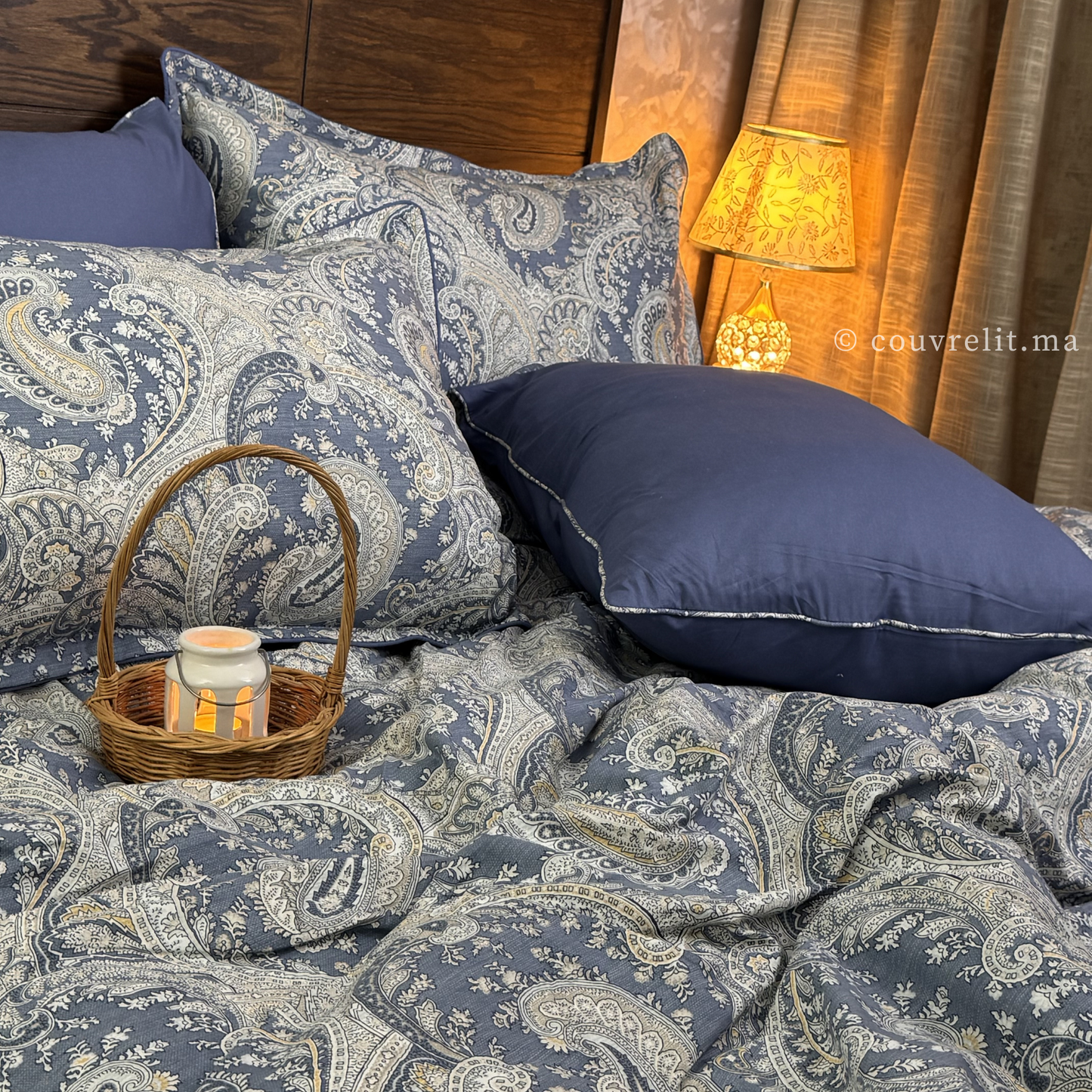 "Bleu Impérial" Ensemble housse de couette Cachemire – Collection Luxe Maison REF: CVM00327