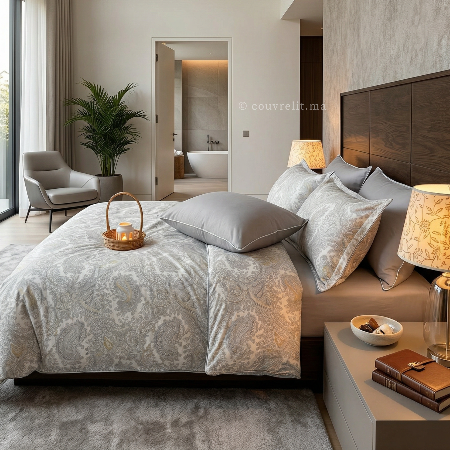 "Charme Gris" Ensemble housse de couette – Collection Luxe Maison   REF: CVM00331