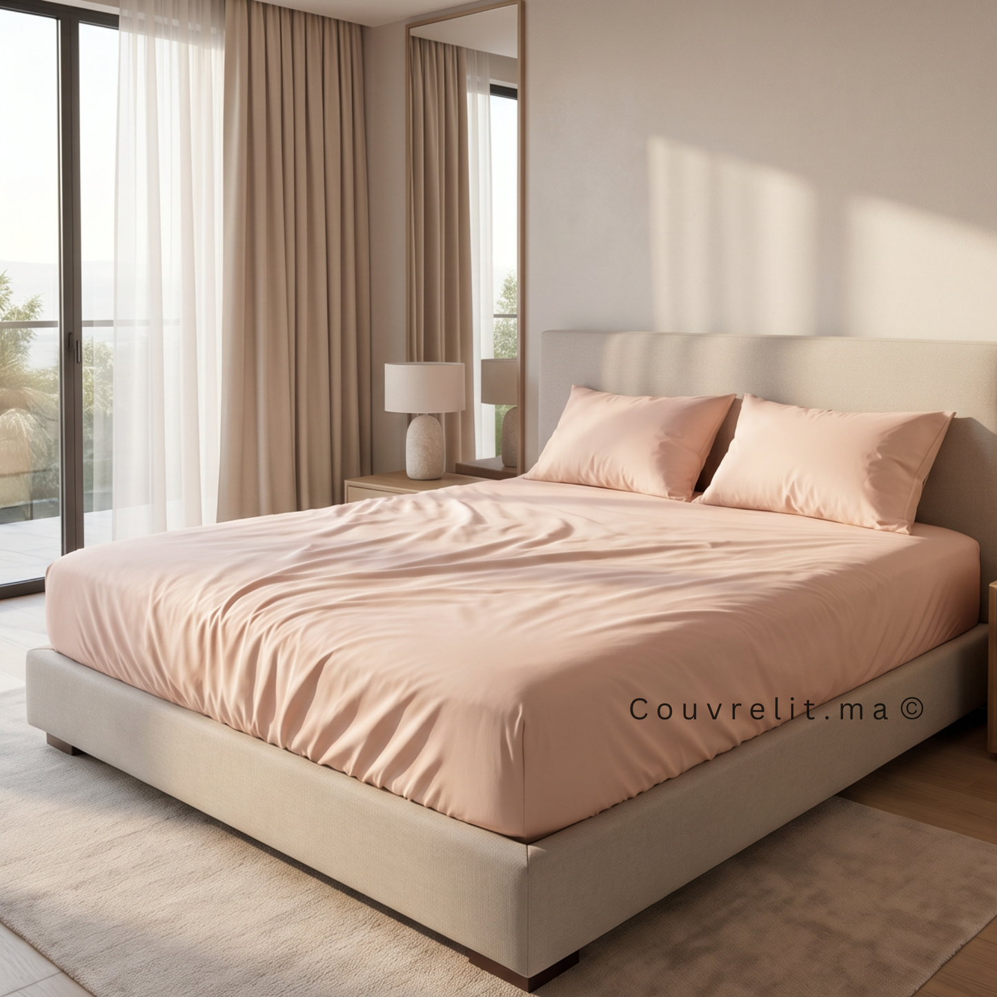 Drap Housse Sur Mesure – 100% Coton  || Pêche Poudrée [somon clair]