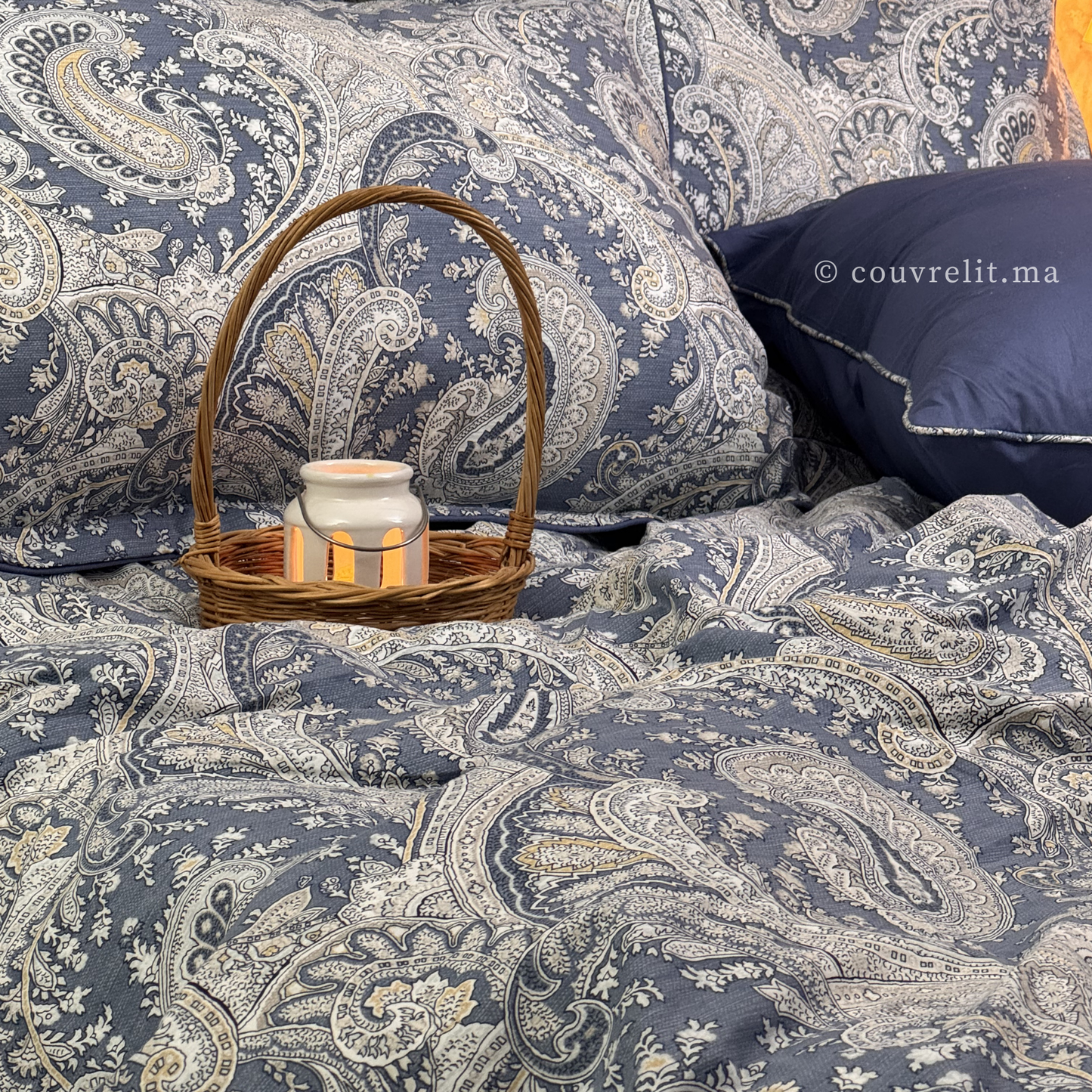 "Bleu Impérial" Ensemble housse de couette Cachemire – Collection Luxe Maison REF: CVM00327