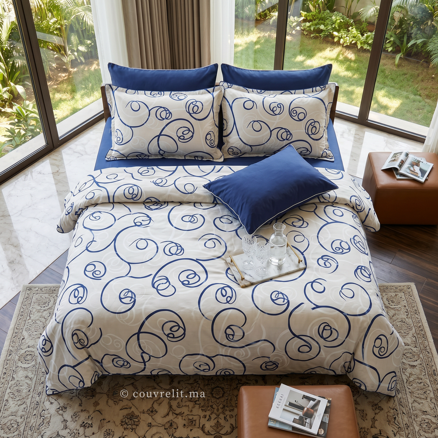 "Courbes Harmonie Bleu marin" Ensemble housse de couette – Collection Luxe Maison 💙   REF: CVM00332