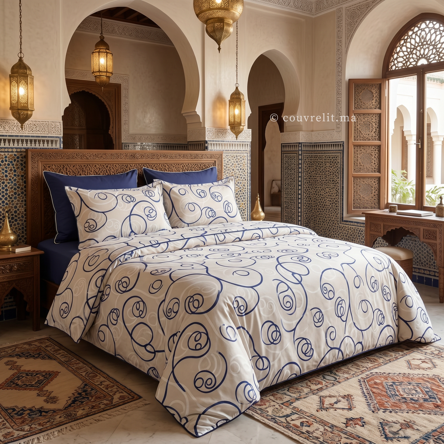 "Courbes Harmonie Bleu marin" Ensemble housse de couette – Collection Luxe Maison 💙   REF: CVM00332