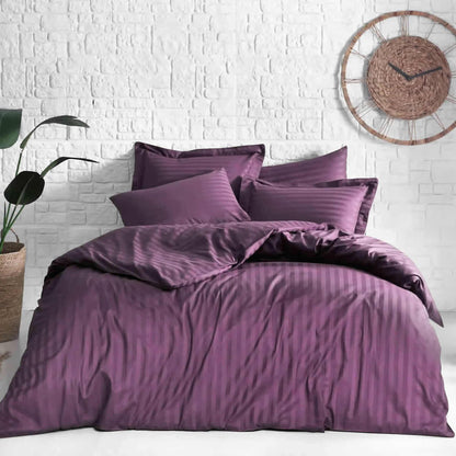 Mauve Foncé-Ensemble Housse de couette de Satin rayé 100 % Cotton [ Sans Couette ] Ref: CV0170