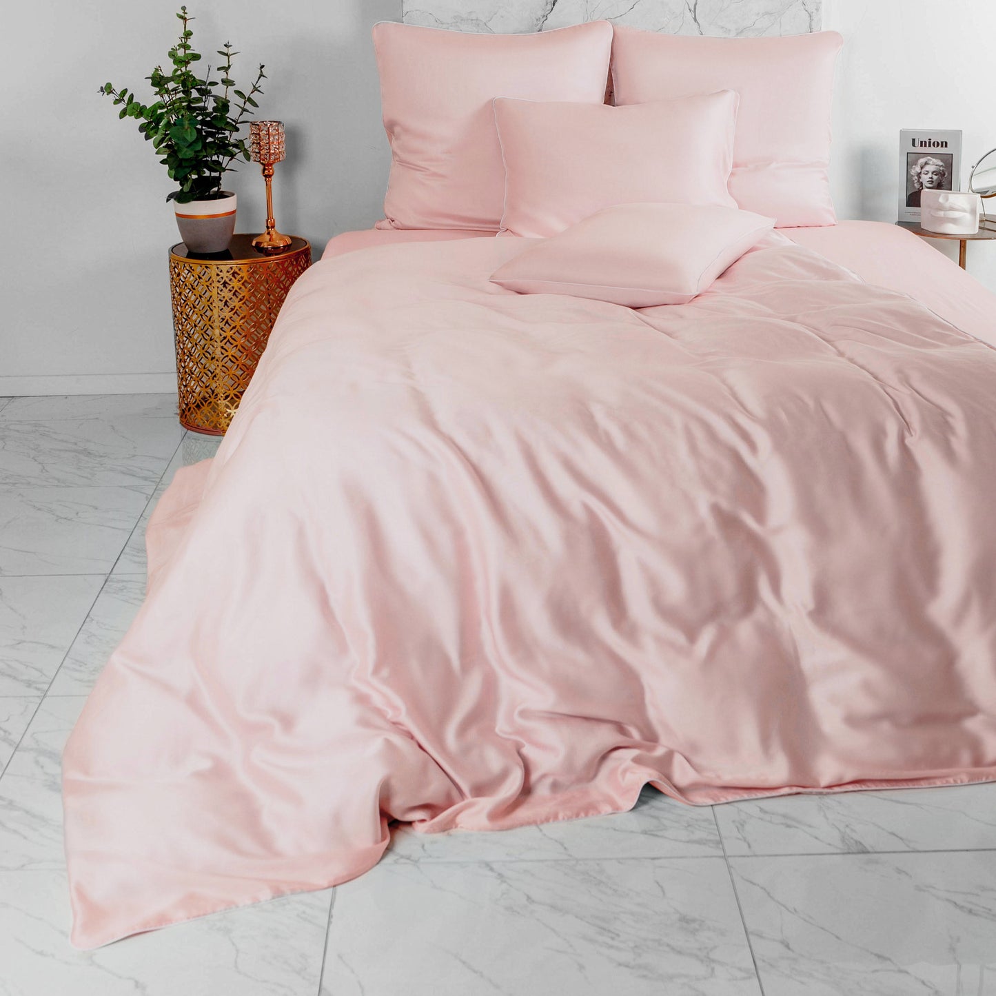 SAUMON - Ensemble Housse de couette SATIN 100% Cotton Ref: CV0172
