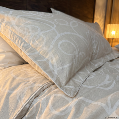 "Courbes Harmonie Blanc" Ensemble housse de couette – Collection Luxe Maison    REF: CVM00334