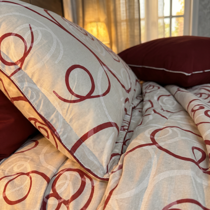 "Courbes Harmonie Grenat" Ensemble housse de couette – Collection Luxe Maison    REF: CVM00333