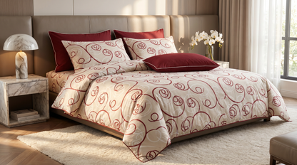 "Courbes Harmonie Grenat" Ensemble housse de couette – Collection Luxe Maison    REF: CVM00333