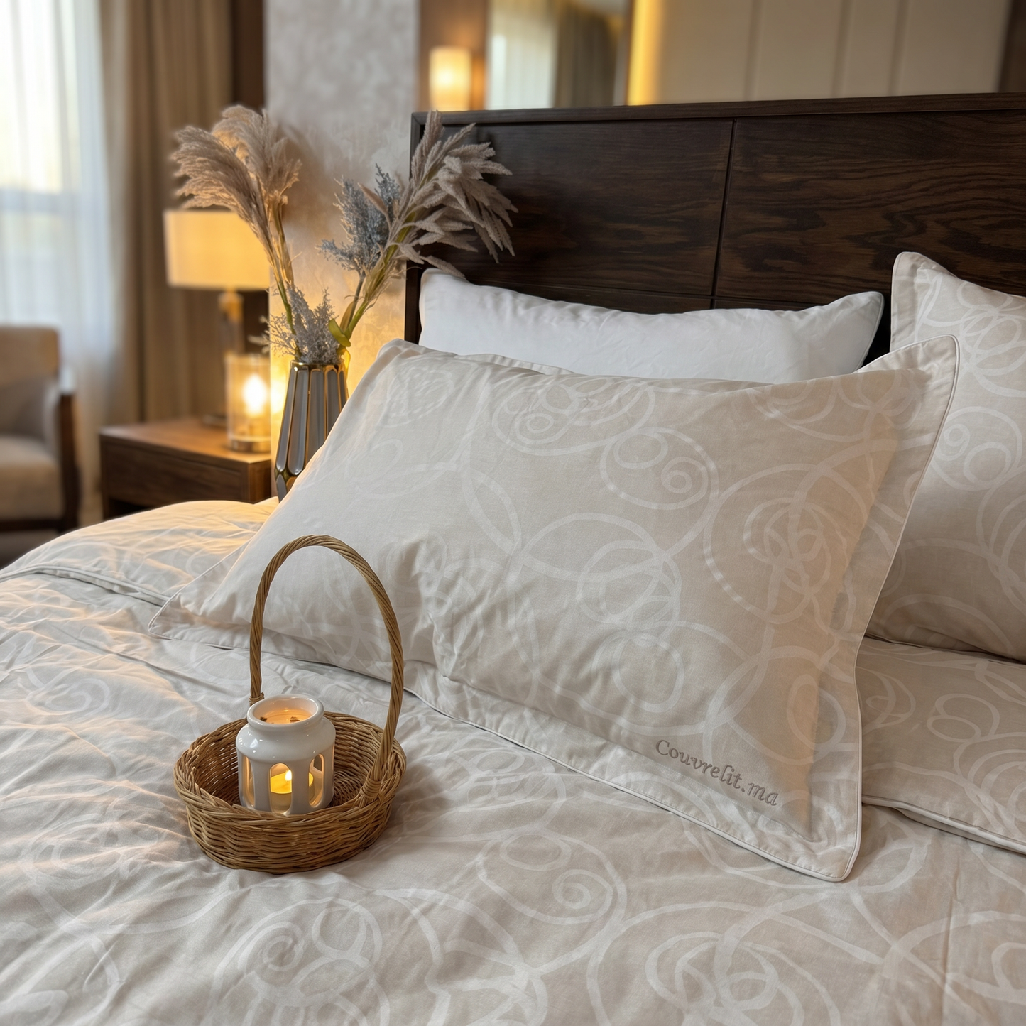 "Courbes Harmonie Blanc" Ensemble housse de couette – Collection Luxe Maison    REF: CVM00334