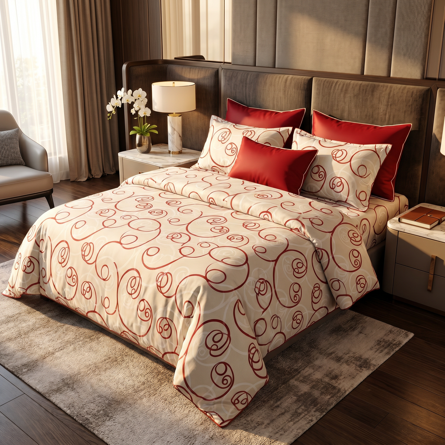 "Courbes Harmonie Grenat" Ensemble housse de couette – Collection Luxe Maison    REF: CVM00333