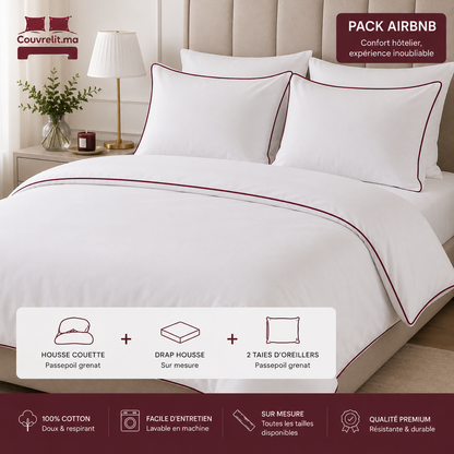 "Pack AIRBNB" Parure de Lit 4 pièces en 100% COTTON  Ref: CV0146